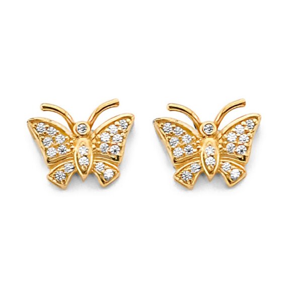 New 14K Yellow Gold Stud butterfly Earrings​